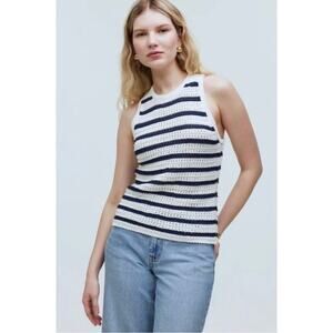 madewell crochet-knit crewneck sweater tank bright ivory stripe no991 xsmall
